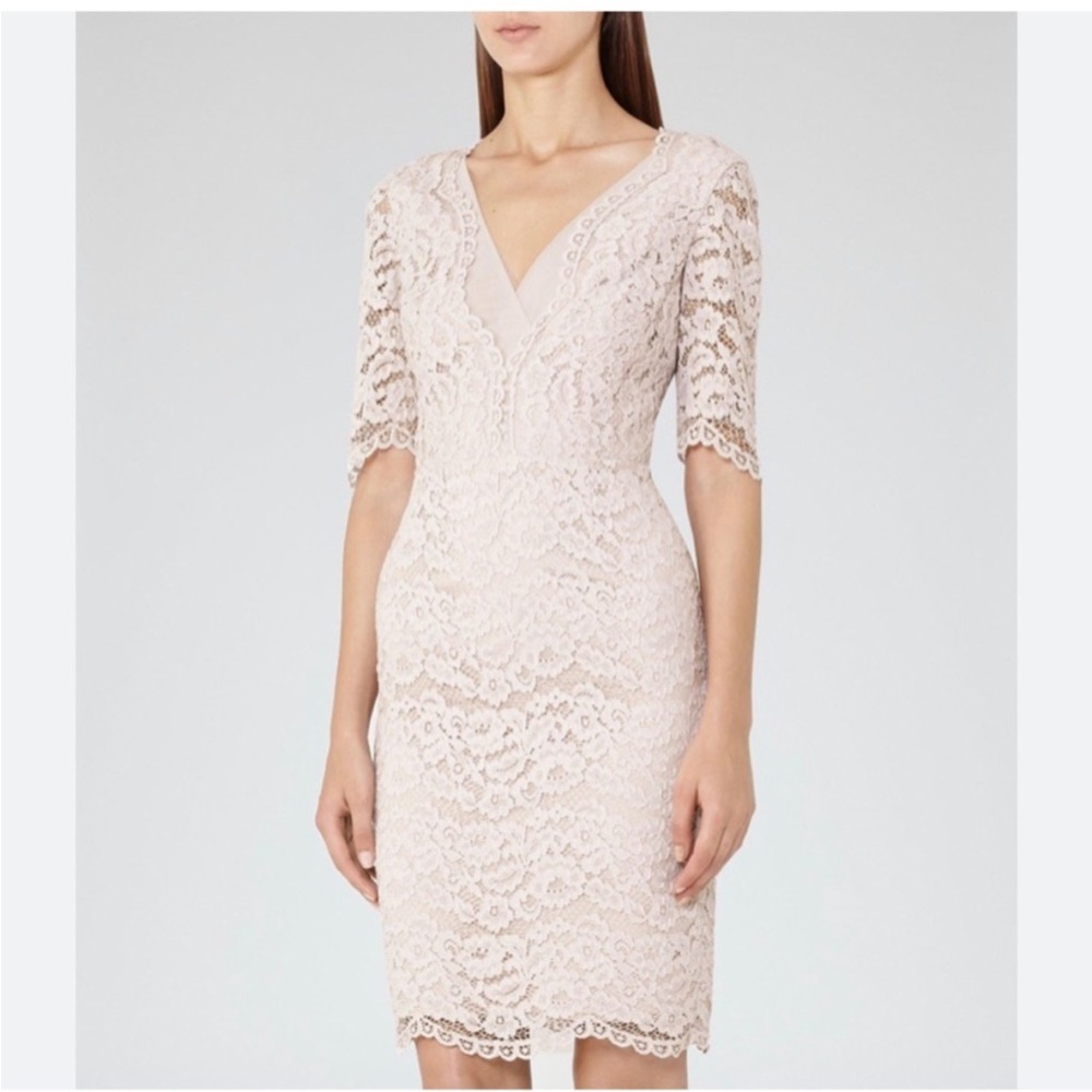 Reiss Dahlia Fitted Lace 3/4 Length Sleeve Dress Sz 6